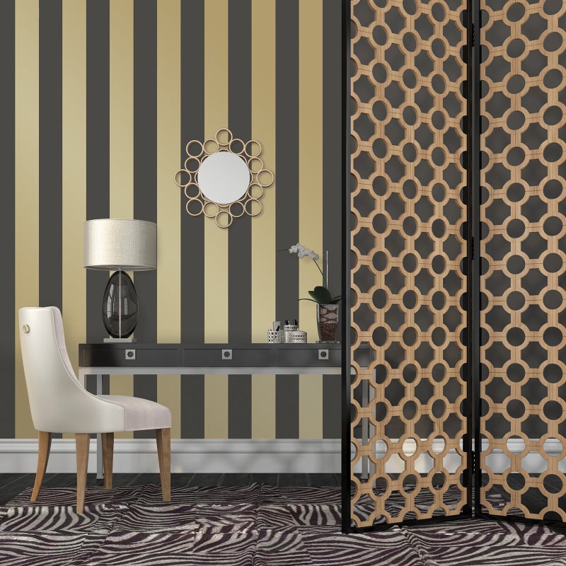 Tempaper Gold Mini Stripes Removable Peel and Stick Wallpaper, 4.1" x 20', Made in the USA - Image 2